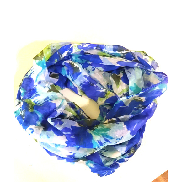 Studio Thirty Six Blue Scarf Infinity 68 X 18" Floral Art Design - Picture 3 of 7